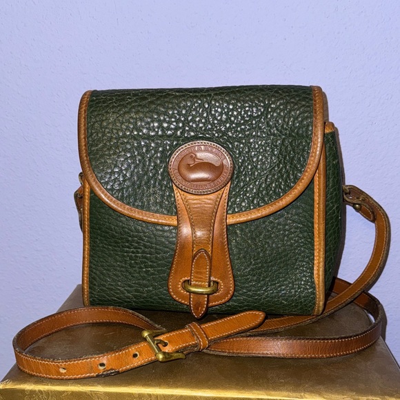 Dooney & Bourke Handbags - Dooney & Bourke Forest Green Pebbled Leather Crossbody with Tan Trim